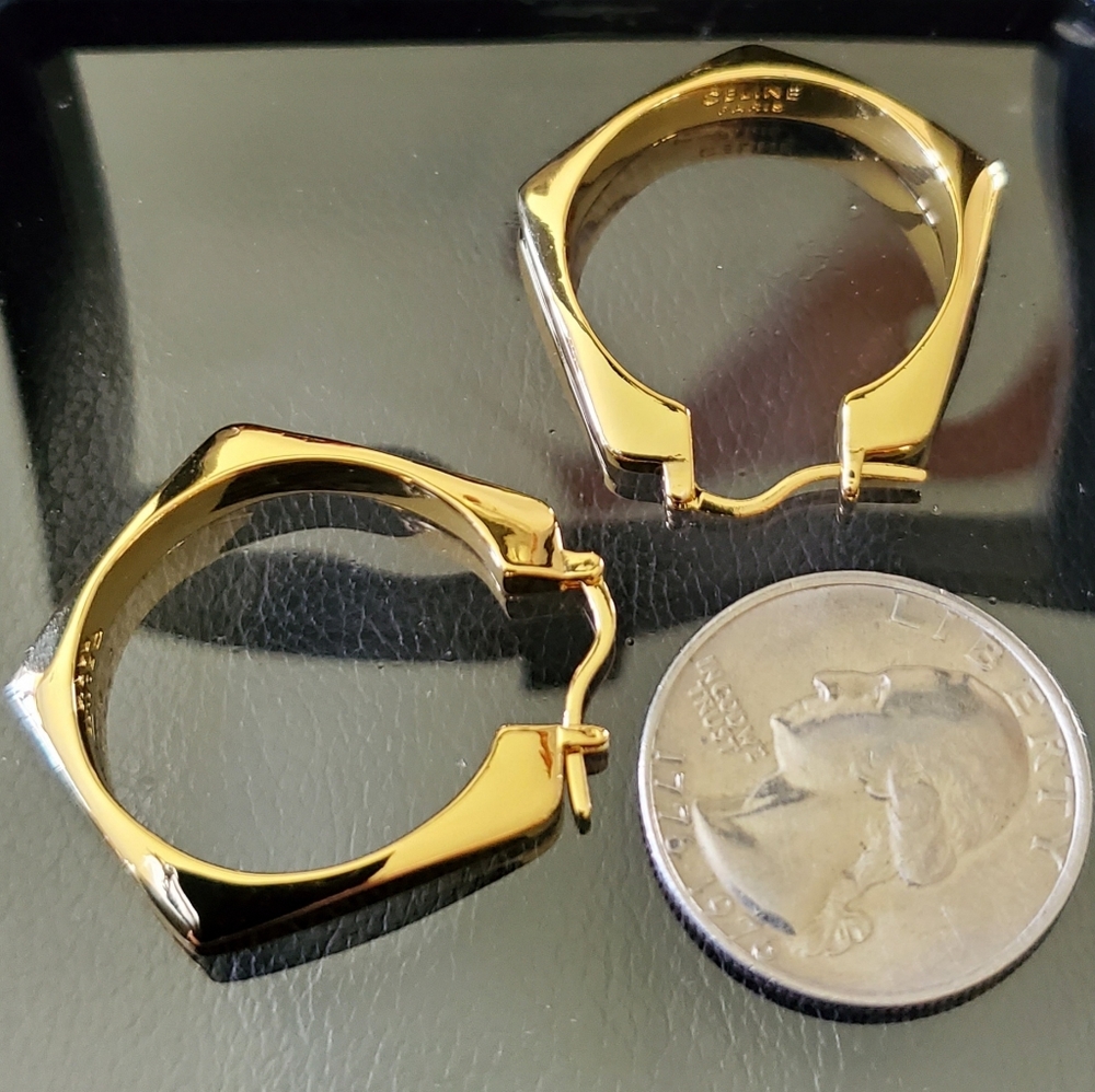 Gold Pentagon Hoop Earrings - Picture 2 of 3